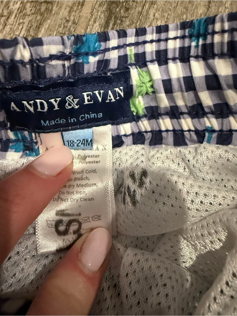 Andy & Evan Toddler Navy Gingham and Palm Swim Shorts - 18-24 months